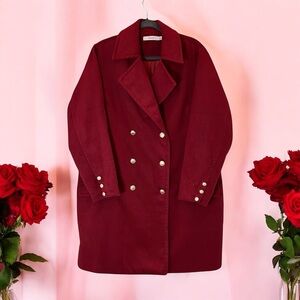 JustFab Double-Breasted Fleece Peacoat Maroon Red Size 1X Preppy Office Casual